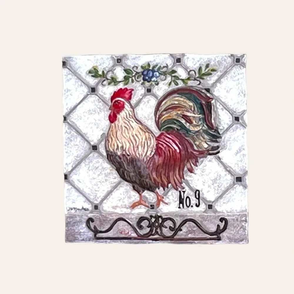 ROOSTERS‎ WALL Decor PLAQUE TILE By Jo Moulton No. 9 Resin Farmhouse Country